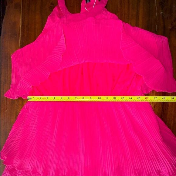 ZESICA SLEEVELESS HALTER TIE NECK RUFFLE TIERED MIDI DRESS IN PINK NWT SZ LARGE - Picture 11 of 16